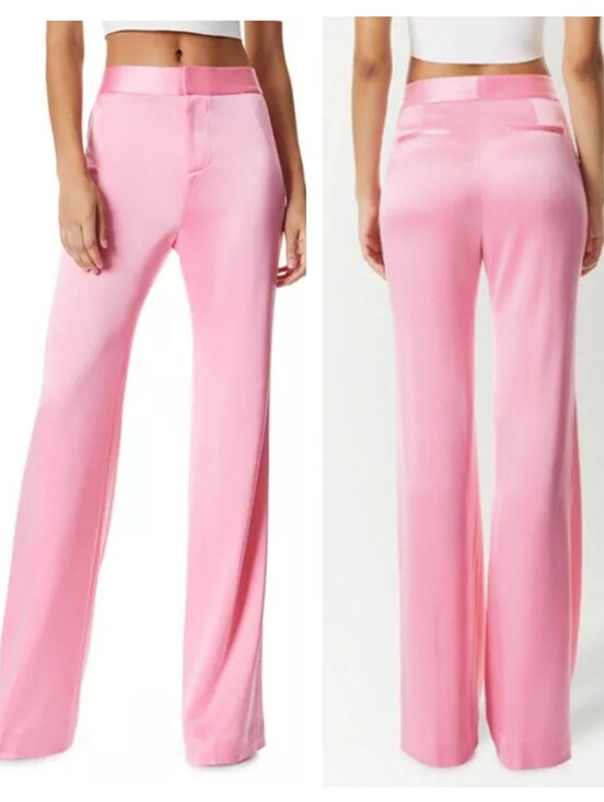Alice + Olivia Pants - Alice + Olivia Deanna Satin High-waisted Bootcut Pants In Primrose Size 6